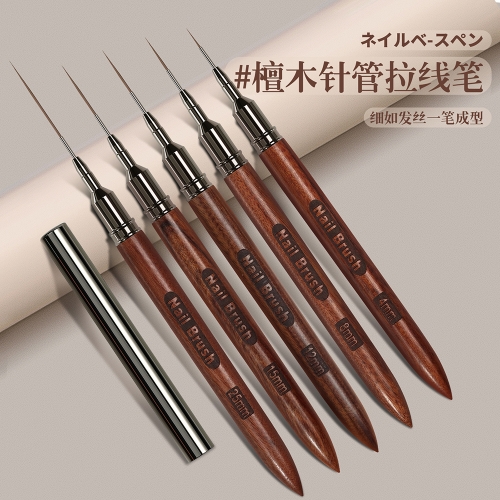 1Pcs Round Wooden Sandalwood Handle Art Eyeliner Pen DIY Painting Brush Line Drawing Stripe Flower Painting Brush Nail Eyeliner Pen 5 Sizes Nail Tools