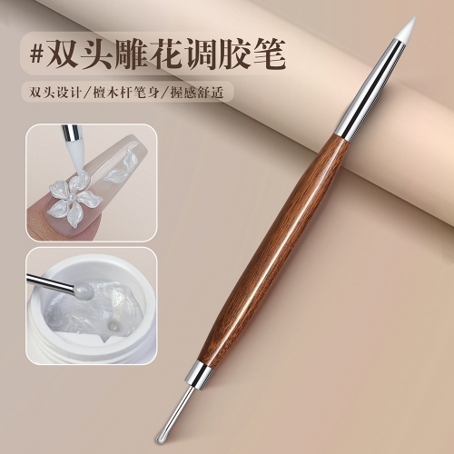 1Pcs Multifunctional Double-ended Silicone Press Pen Flower Painting Brush Nail Gel Supplies Carving Builder Rod Stick Manicure Tips Nail Art Tool
