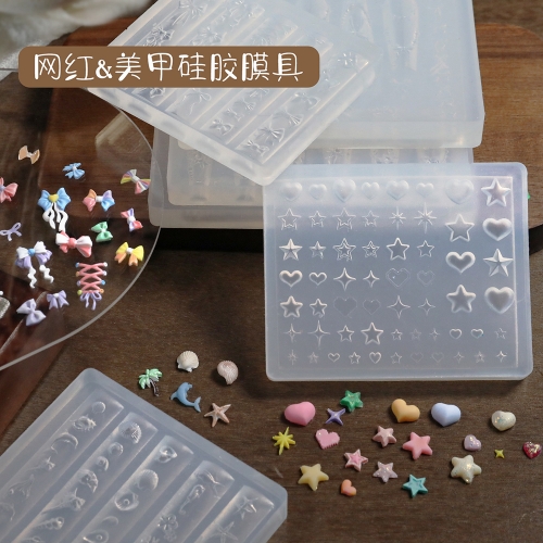 1Pcs Bowknot Star Strap Butterfly Silk Ribbon Heart Flower Letter Mold Nail Art Silicone Carving Mold Mould Template Nail Tools