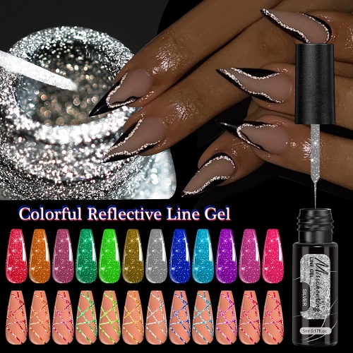 1Bottle Gold Silver Broken Diamond Glitter Liner Paint Gel Glow In Dark Nail Polish Super Bright French UV LED Semi Permanent Nail Gel