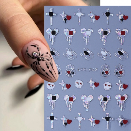 1Pcs Halloween Nail Sticker White Skull Bone Cross Love Design Cute Cartoon Slider Festival Holiday Nail Art Decals Manicure Foils Decor