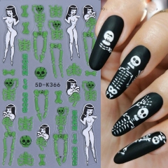 1Pcs Gothic Style Halloween Nail Stickers 5D Black Red Heart Spider Web Crown Adhesive Nail Decals Sliders Manicure Decoration Nail Sticker 