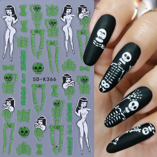1Pcs Gothic Style Halloween Nail Stickers 5D Black Red Heart Spider Web Crown Adhesive Nail Decals Sliders Manicure Decoration Nail Sticker 