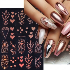 1Pcs Bronzing Flowers Nail Art Stickers Luxury Metal Gold Heart Petals Vine Line Geometry Nail Decals Manicure Decoration Slider Nail Sticker