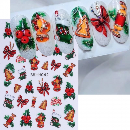 1Pcs Christmas Nail Stickers Decals Snowman Reindeer Snowflakes Design Winter 3D Self-Adhesive Nail Art Decoration Nail Sticker