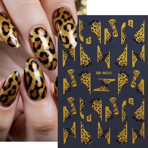 1Pcs Gold Silver Sweet Cool Irregular Line Nail Stickers Leopard Snake Print Design Self-Adhesive Nail Decals Manicure Decoration Nail Sticker
