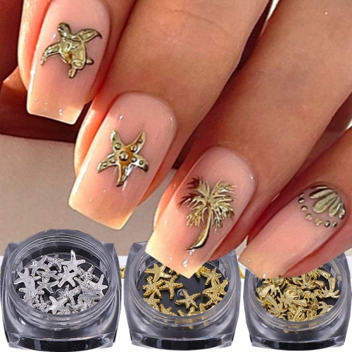 1jar Starfish Bee Nail Art Decoration 3D Metal Gold Silver Coconut Tree Nail Part Charms Jewelry Manicure Decoration