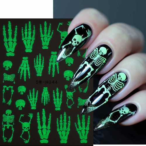 1Pcs Halloween Luminous Nail Sticker Skull Spider Web Cartoon Snake Nail Decals Festival/Party Glowing in the Dark Adhesive Nail Stickers