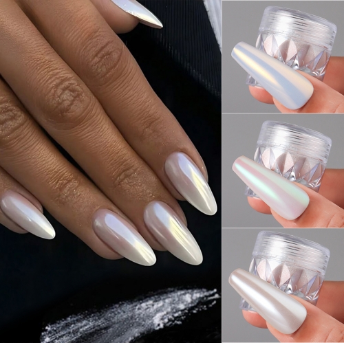 1jar Mirror Plating Crystal Powder Nail Art High Gloss Ice Transparent Moonlight White Aurora Powder Fingernail Decoration