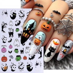 1Pcs Cartoon Lovely Ghost Pumpkin Black Rose Skull Nail Art Stickers Maple Leaves Spider Self Adhesive Slider Gel Polish Decals Halloween Manicure