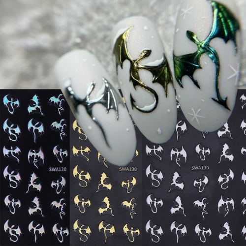1Pcs Hallowmas 3D Silver Golden Bats and Dragons Nail Art Charms Accessories Parts For Halloween Manicure Deco Retro Nails Decoration Nail Sticker