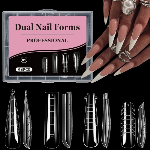 1Box 96Pcs Professional Dual Nail Forms Nail Extension Mold Adhesive Nail Patch Tips Fake Nail Extension Mold Parches Nail Tips