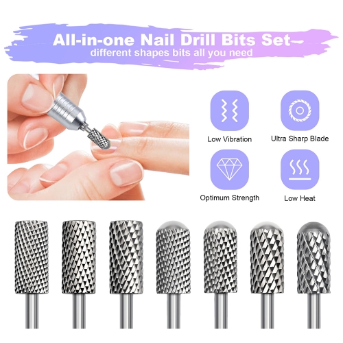 1Pcs Multifunctional Slivery Nail Drill Bits Milling Cutter Carbide Nail Tools For Electric Nail Drill Manicure Machine Pedicure Nail Files Accessory