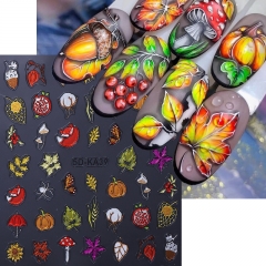 1Pcs Autumn Foxes Mushroom Maple leaves  Pumpkin Pinecone Ginkgo Leaf Self Adhesive Nail Art Stickers Butterfly Flower Manicure Decals Nail Sticker