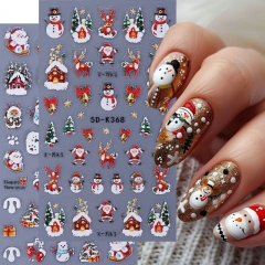 1Pcs 5D Embossed Christmas Nail Stickers Father Christmas Snowman Snowflake Snowman Nail Decal Autumn Winter Nail Supplies Decoration Nail Sticker