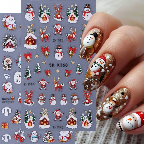 1Pcs 5D Embossed Christmas Nail Stickers Father Christmas Snowman Snowflake Snowman Nail Decal Autumn Winter Nail Supplies Decoration Nail Sticker