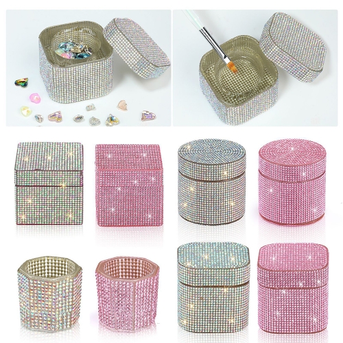 1Pcs Luxury Rhinestone Nail Art Crystal Cup High End Brush Washing Cup Square Transparent Glass Cleaning Container Nail Art Tool
