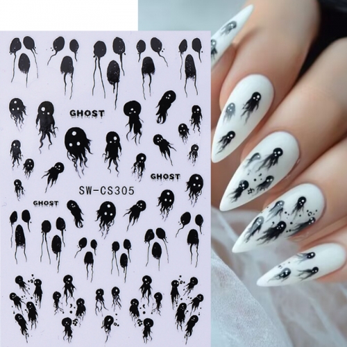 1Pcs Halloween Nail Stickers Cartoon Black Ghost Pumpkin Pattern Self-Adhesive Nail Decals DIY Manicure Decoration Nail Sticker