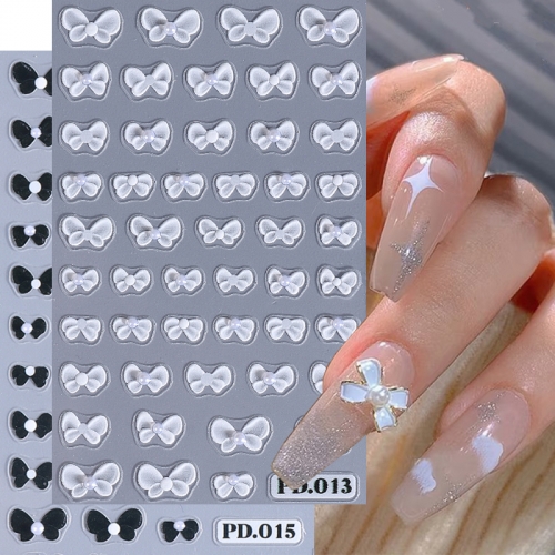 1Pcs 3D Black and White Ballet Ribbon Bow Nail Art Sticker Cute Lace Bow Pearl Adhesive Nails Decals DIY Manicure Beauty Decoration Nail Sticker