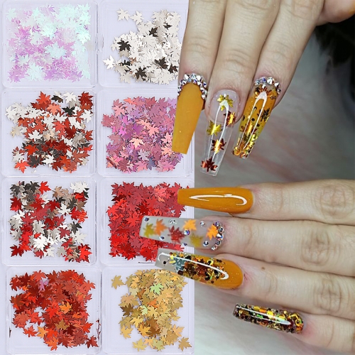 1Box Color Holographic Maple Leaf Glitter Flakes Epoxy Resin Filling Mixed Maple Leaf Sequins Autumn DIY Crafts Filler Nail Decoration