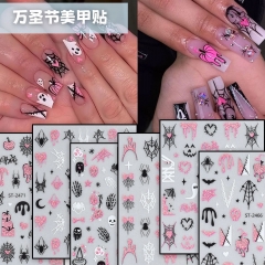 1Pcs Pink Cartoon Ghost Halloween Nail Sticker Cat Ghost Bat Spider Web Style Nail Decals DIY Winter Manicure Decoration Nail Sticker