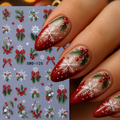 1Pcs 3D Christmas Bowknot Nail Art Stickers Self-Adhesive Cartoon Snowflake Nail Decals Snowman Flower Nail Design Siders Manicure Accessories