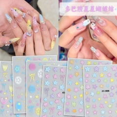 1Pcs Dopamine Colorful Star Bowknot Nail Art Sticker Self-adhesive Slider Summer Nail Art Decal DIY Nail Art Accessories Nail Sticker