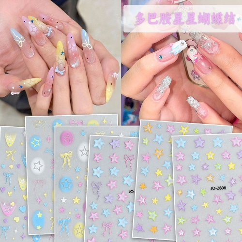 1Pcs Dopamine Colorful Star Bowknot Nail Art Sticker Self-adhesive Slider Summer Nail Art Decal DIY Nail Art Accessories Nail Sticker