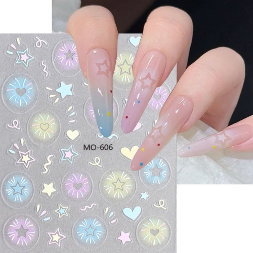 1Pcs Dopamine Color Star Heart Nail Art Stickers Romantic Starry Sky Bright Bowknot Adhesive Nail Slider Jewelry Nail Art Sticker