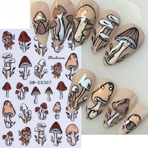 1Pcs 3D Lovely Nails Stickers Ghost Mashroom Flower Rose Snake Eyes Sliders for Nail Design Autumn Nail Art Decals Manicure Foils Decoration Nail Stic