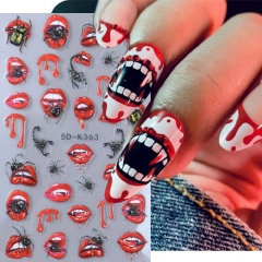 1Pcs Halloween Ghost Mummy Blood Nail Stickers Pumpkin Spider Web Lips Bee Design Slider Nail Art Decoration Decals Manicure Nail Sticker