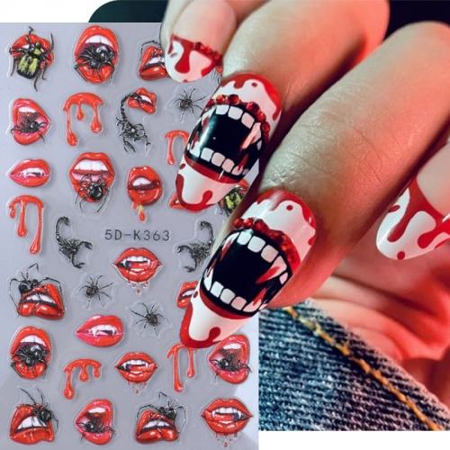 1Pcs Halloween Ghost Mummy Blood Nail Stickers Pumpkin Spider Web Lips Bee Design Slider Nail Art Decoration Decals Manicure Nail Sticker