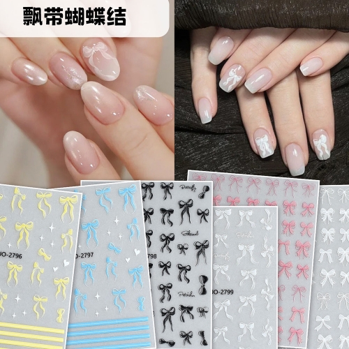 1Pcs Shiny Bowknot Ribbon Knot Tie Knot Pink White Dreamy Fantasy Bright Chic Beauty Self Adhesive Nail Art Sticker Manicure Decal Nail Sticker