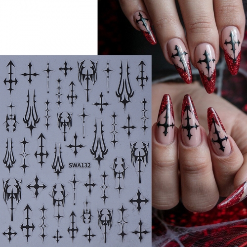 1Pcs Black Cross Nail Stickers Laser Nail Design Golden Silvery Print Nail Supplies Nail Art Decals Suitable For Women's Manicure Nail Sticker