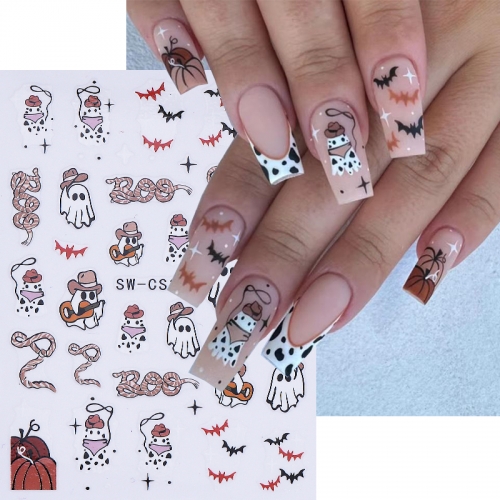 1Pcs Halloween Spider Web Nail Stickers 3D Self Adhesive Pink Cartoon Ghost Spider Bat Pumpkin Nail Decals DIY Manicure Decoration Nail Sticker
