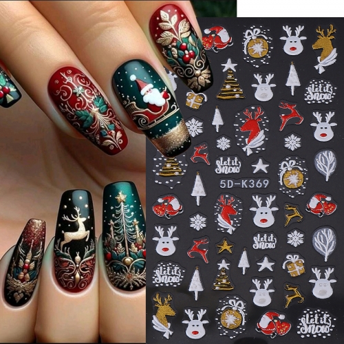 1Pcs Cartoon Snowman Christmas Tree Nail Art Stickers Winter Snowflake Red Bowknot Grid Plant Garland Wreath Ilex Nail Sticker