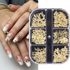 1Box Bows and Pearls Nails Gold Metallic Nail Sequins Charms 3D Nail Art Tips Decoration 3D Metal Nail Sticker