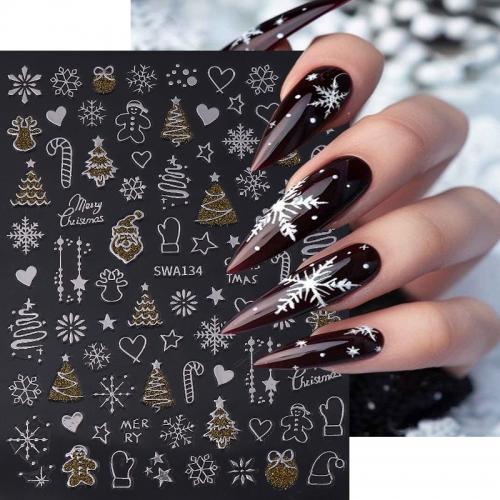 1Pcs Laser Snow Stickers Gold Silver Christmas Tree Snowflake Santa Gingerbread Man Sticker Embossed DIY Christmas Nail Sticker