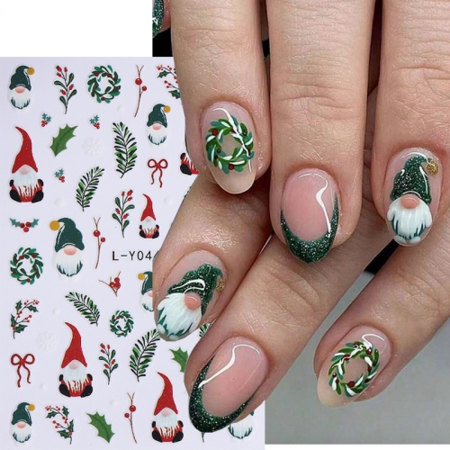 1Pcs Kawaii Christmas Santa Claus Slider 3D Cartoon Colored Light Decals Gingerbread Man Luminous X-Mas Plants Nail Sticker