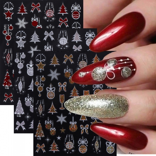 1Pcs Winter Christmas Snowflakes Christmas Tree Lanterns 3D Nail Stickers Nail Art Decoration Decal Geometric Stickers Nail Stickers