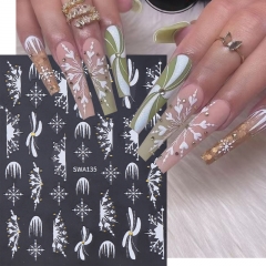 1Pcs Christmas Black White Nail Stickers 3D Snowflake Heart Shape Metal Totem Nail Slider Self-Adhesive DIY Nail Art Sticker