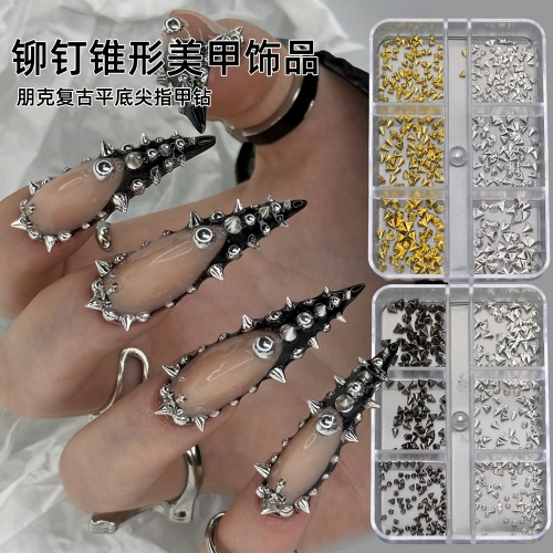 1Box Punk Nail Rivets Spikes Metal Studs Gold/Silver/Black Round Cone Nail Art Charms Mixed Size Nail Parts DIY Decoration Nail Decoration
