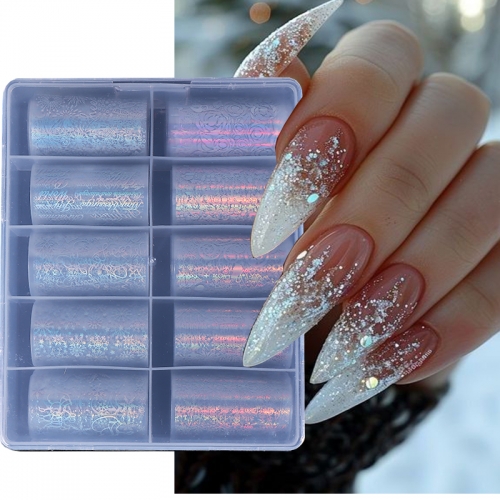 1Box Laser Nail Foils Christmas Sticker Snowflake Gift Winter Design Slider Transfer Adhesive Gel Polish Nail Decoration Sticker