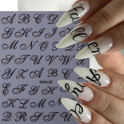 1Pcs Gothic Roman Letter Nail Stickers Black Red Alphabet Design Self-Adhesive Decal English Words DIY Manicure Decoration Nail Sticker
