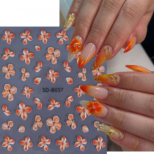 1Pcs Spring Greenish Lily Flower Hibiscus Flower Autumn 5D Embossed Nail Stickers Self-Adhesive Gel Polish Decals Cherry Blossom Nail Sticker