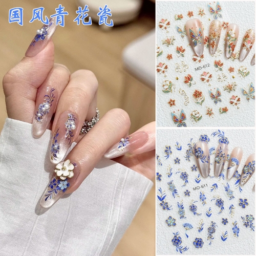 1Pcs Blue and White Porcelain Flower Nail Sticker Nail Art Decoration Flower Nail Accessories Decal Stickers Nail Supplies Nail Sticker