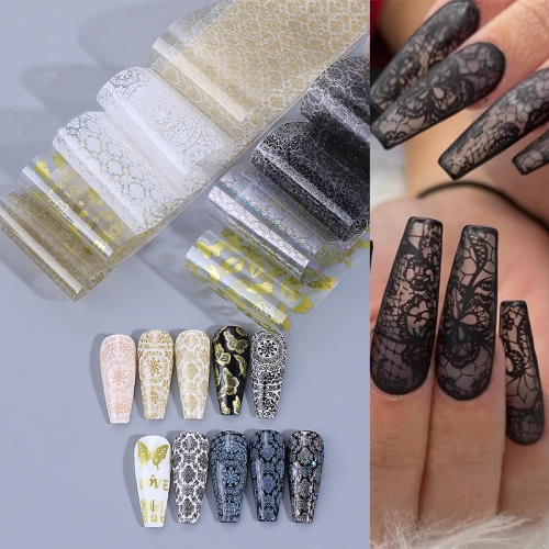 1Box 2025 New Manicure Spring Summer Starry Sky Paper Nail Foil Ins Laser Fantasy Color Butterfly Lace Transparent Nail Decoration