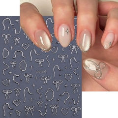 1Pcs Gold Silver Bow Heart Nail Stickers Decals Holographic Red Bow Heart Design Charms Nail Art Sliders Foils Decoration Manicure Nail Sticker
