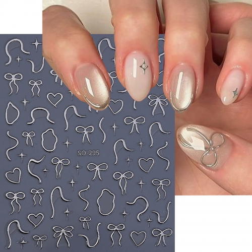 1Pcs Gold Silver Bow Heart Nail Stickers Decals Holographic Red Bow Heart Design Charms Nail Art Sliders Foils Decoration Manicure Nail Sticker