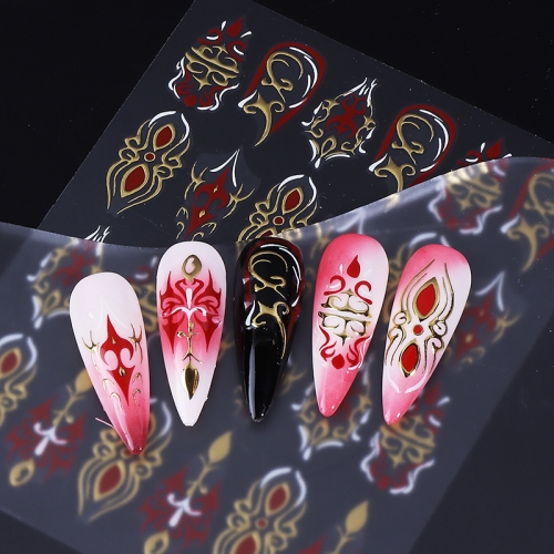 1Pcs Gothic Style Cross Nail Stickers Y2K Gold Silver Geometric Totem Design Self-adhesive Nail Decals DIY Manicure Decoration Sliders Nail Sticker